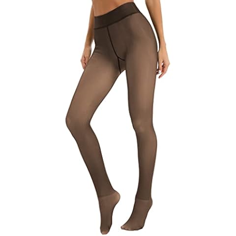 Famulily Winter Tights for Women Fake Sheer Warm Fleece Lined Thick Pantyhose Leggings Thermal Elastic Pants Coffee 300g Cover