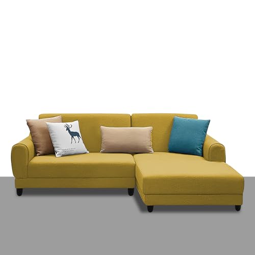 Image of Kraven RHS 4 Seater L Shape Sofa Set for Living Room (Yellow Fabric) Premium Fabric Sofa
