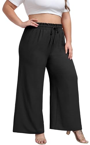 OLRIK Women's Plus Size Pants High Waisted Wide Leg Adjustable Drawstring Long Straight Trousers Fall Outfits2