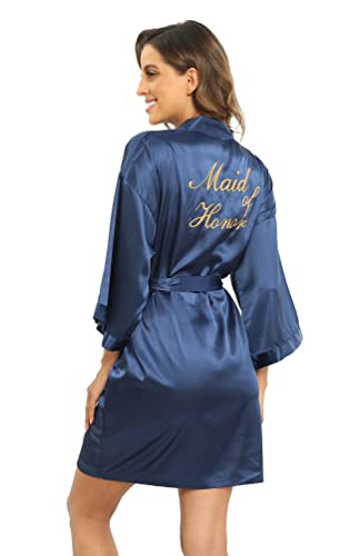 Image of Super Shopping-zone Women's Pure Bride Robes Embroidery Bridesmaid Robes Bridal Party Kimono Robe Wedding Sleepwear