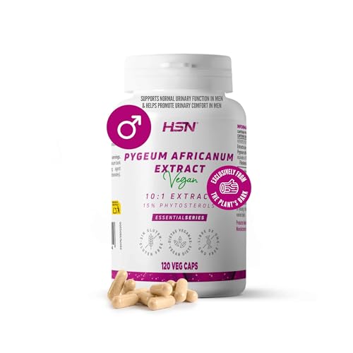 HSN Extracto de Pygeum Africanum 100mg (15% fitosteroles) | 120 Cápsulas Vegetales | 1000mg Equivalencia Corteza Ciruelo Africano | 10x Veces Más Concentrado | No-GMO, Vegano, Sin Gluten