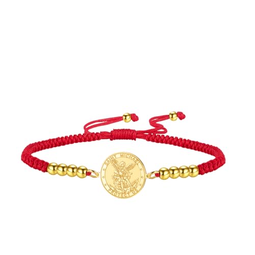 TEAMER Bracelet Saint Michel avec perles et corde cirée - Bracelet Saint Michel - Amulette protectrice - Bijou religieux pour femme, 20*20mm, Acier inoxydable, Pas de gemme