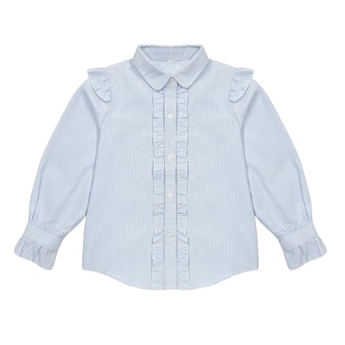 Image of Girls Short Sleeve Button Down Shirts Ruffle School Uniform Crop Tops Peter Pan Collar Plaid Blouse 4-13Y