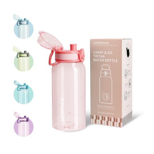 UZSPACE Botella Agua 600ml, Botella Agua Niño sin BPA, Apertura de un Clic | para Bebida Carbonatada, A Prueba de Fugas, Cantimplora infantil con Asa para Gimnasio, Colegio, Bicicleta, Rosa Cuarzo