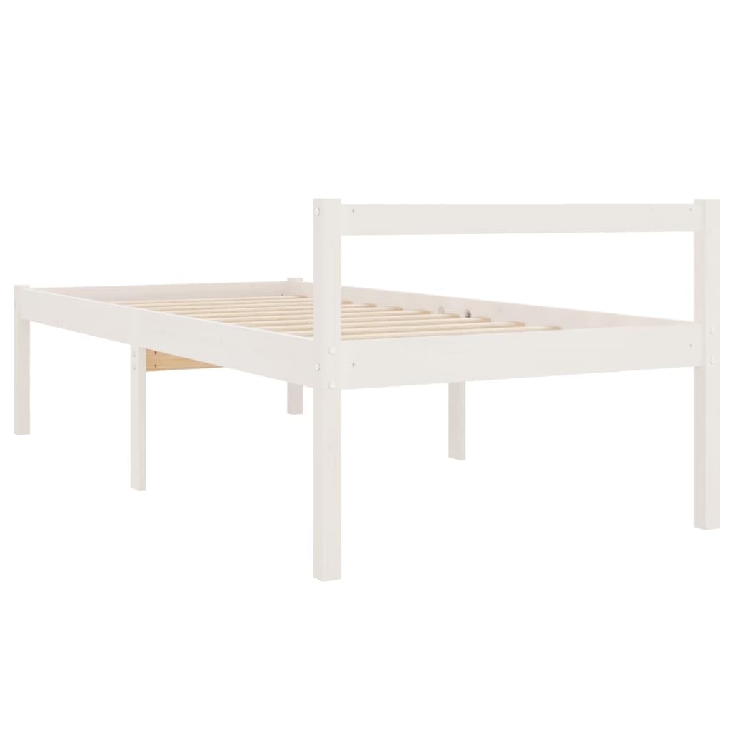 Massivholz Kiefer Seniorengerecht 45cm Sitzhöhe Stauraum Weiß 90x190 cm | Seniorenbett Weiß 90x190 cm Massivholz Kiefer Bettgestell mit Kopfteil Stauraum Hohe Einstiegshöhe