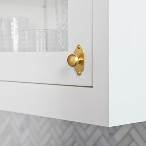 Image of Goo-Ki Brushed Gold Zinc Alloy Cabinet Knob with Backplate - Single Hole Center Cabinet Pull Hardware for Bedroom, Kitchen, 12 Pack(8611-G013)
