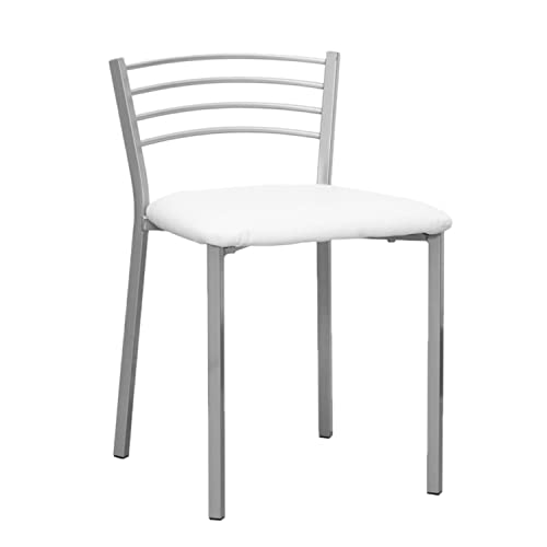 Shiito | Taburete de Cocina | Asiento de Polipiel Blanco | Modelo SINTRA