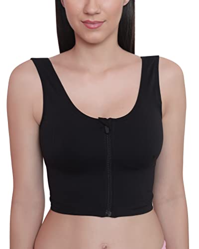 Image of GLAMORAS Women Nylon Spandex Padded Non Wired Front Zip High Intensity Workout Sports Bra, Size-L, Black