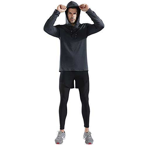 Gerlobal Mens Gym Workout Active Muscle Bodybuilding Long Sleeve Hoodies Casual Hooded Sweatshirts Dark Grey,Large