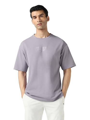 Image of TECHNOSPORT Men Printed Oversized Round Neck T-Shirt with COTFLEX, Dry Fit Sports Tee, Oversized Activewear T-Shirt for Gym, Running, Sports & Casual Wear