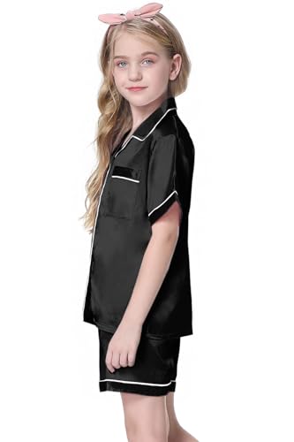 Image of Girls & Womens Satin Pajamas Set, Silk Button-Down Sleepwear 2 Piece Nightwear, 3 Years - Women XXL