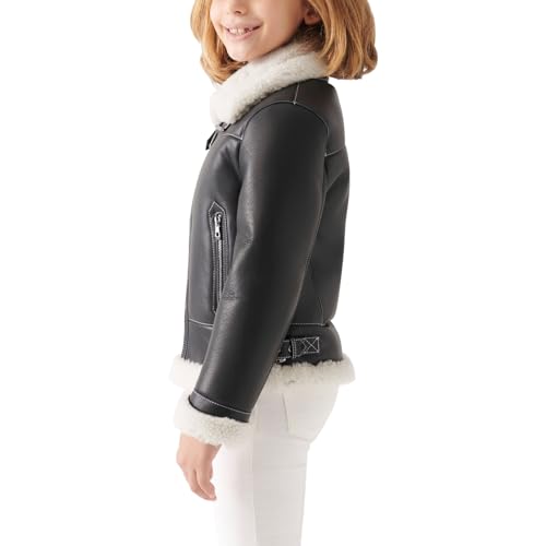 Trifoliate Girls B3 Sheepskin Black Leather Jacket – Winter Faux Fur Lined Bomber Outerwear sherpa Jackets For Kids3