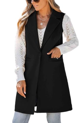 IDEALSANXUN Wool Long Vest for Women Sleeveless Blazer Jacket Fall Winter Trench Coat Waistcoat