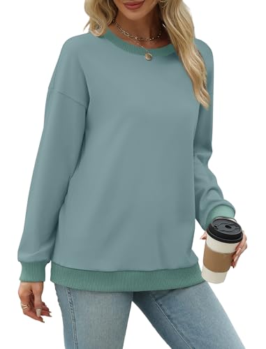 Image of Saloogoe Sweatshirts for Women Crewneck Long Sleeve Loose Fit Tops Color Block Ribbed Trim Fashion 2025