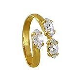 Bijou Garanti 1 An (*) LES POULETTES BIJOUX - Bague Laiton Doré Trois Strass Cristal - taille 56