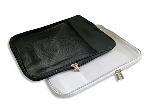 Confezione da 2 buste portadocumenti in rete formato A4, in plastica, con cerniera, trasparenti, per scuola, ufficio, lavoro, viaggi, colore nero e bianco