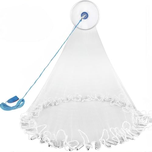 Red de pesca para pesca, diámetro 2,4 m, monofilamento de mano, red de pesca de agua salada, red de pesca de agua salada de nailon, red de pesca de un dedo, para agua dulce y agua salada