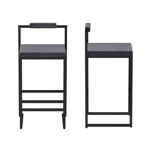 Butaco Tapizado de Terciopelo KT Rolster Juego de 2, Altura de Barra con Asiento Gris y Patas Metálicas Negras, Cojín Suave, Reposapiés y Respaldo para Isla de Cocina y Comedor miniatura 4