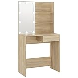 vidaXL Tocador con LED Mesa de Maquillaje Muebles con Espejo Cosmética Dormitorio Vestidor Iluminación Almacenaje Color Roble Sonoma 74,5x40x141 cm