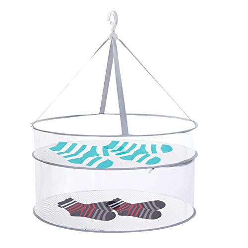 Uozonit Secador de suéteres, estante de doble capa para secar suéteres, cesta plegable portátil para calcetines, pantalones cortos, sujetadores, ropa interior