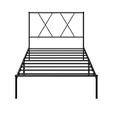 Zinus Elias Bettgestell 90 x 200 cm mit Moderne Kopfteil - Metallbett 90x200 mit Metall-Lattenrost - 30 cm Hohe Plattform mit Freiraum Darunter - Kein Boxspringbett Erforderlich - Schwarz