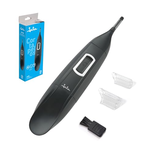 Jata CN15B - Cortapelos Nariz, Cortapelos Nariz, Oreja y Cejas. Indoloro. Cuchilla de Acero Inox. 2 Medidas de corte. 2 Peines para Perfilar. Funciona con 1 pila. Cepillo para limpieza