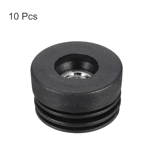 Image of uxcell 10Pcs Inserts for Round Tubes with M10 Thread, for 38mm /1.5 inch OD Round Tube, Round Black Plastic Plug Caster Insert Chair End Caps Furniture Leg Plug