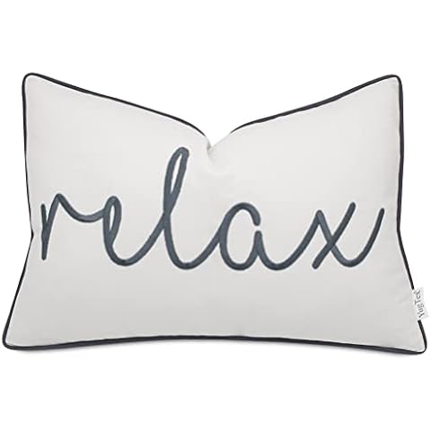 YugTex Relax Sentiment Embroidered Lumbar Accent Throw Pillow Cover - Newlyweds, Bedroom Decor, Sofa - 12x18, Ivory Cover