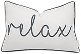 YugTex Relax Sentiment Embroidered Lumbar Accent Throw Pillow Cover - Newlyweds, Bedroom Decor, Sofa - 12x18, Ivory