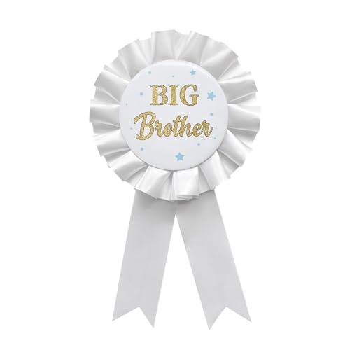 Image of Big Brother Tinplate Badge Pin White Satin Fabric Happy Birthday Themed Button Pin Party Decorations Award Ribbon Badge