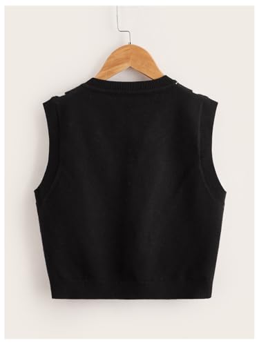 SweatyRocks Girl's Argyle Plaid Sweater Vest V Neck Sleeveless Preppy Knit Vest Tops2