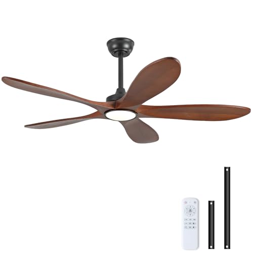 BOJUE 52 Inch Wood Ceiling Fans with Lights and Remote Control, Outdoor Modern Black Ceiling Fan with Light for Patio Office, 5 Blades, Dimmable LED Light, Reversible DC Motor, Memory Function by BOJUE - Used condition - US$86.63