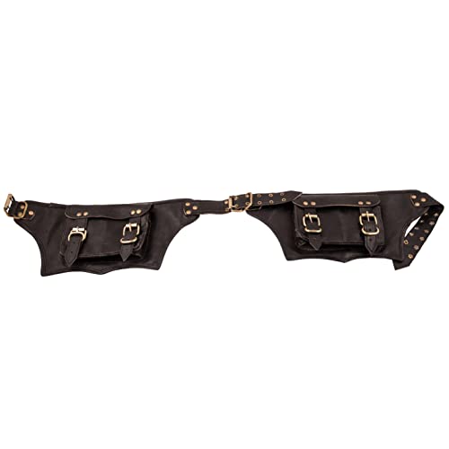 Hell Blues Messenger Belt Genuine Leather Handmade Vintage Waist 2-Pouches Fanny Pack ~ Men Women Utility Belt Gift, Black (Fits Waist 32"- 45") #TOP3