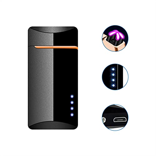 Minimalist Electric Arc Lighter Plasma Electric Lighter USB Rechargeable Windproof Flameless Lighters for Candle, Outdoor, Camping, Picnic, Adventure, with Battery Indicator, Matte Black