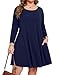 JollieLovin Women's Casual Swing 3/4 Sleeve Pockets T-Shirt Loose Dress (Navy Blue, 2X)