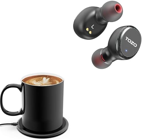 BoxWave Charger Compatible with TOZO T10S - HottieMug with Wireless PowerDisc Charger (15W), Qi Mug Warmer Coffee Desktop - Jet Black image 4