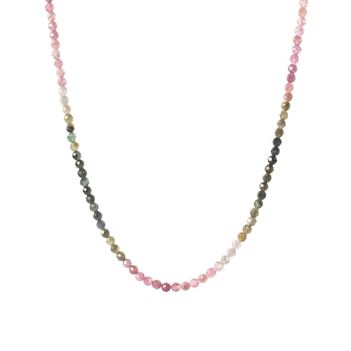 BERGERLIN Bunte Turmalin Halskette mit Naturstein Perlen - Kette mit Gold Verschluss - Größe XS-S
