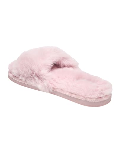 Nine West Women’s Criss-Cross Faux Fur Slide Slippers – Cozy Open-Toe Indoor Slides in Bold Colors3