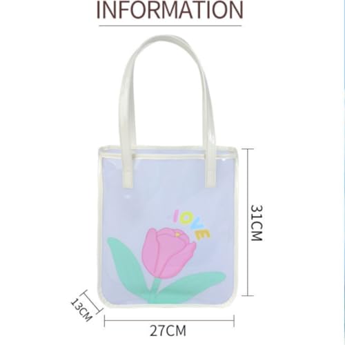 Jelly PVC Beach Bag Tote - Spacious Water Resistant Shoulder Bag Floral Love Print Transparent for Pool Travel Party (13x27x31cm)2