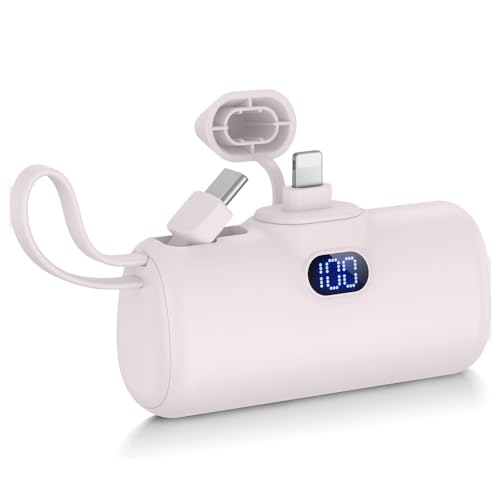 Portable Charger, Mini Power Bank, 5000mAh Phone Charger, Compact Battery Pack for iPhone&Android, USB C Cable, LCD Display, Battery bank compatible for iPhone 15/14/13/12 Pro Max/Samsung