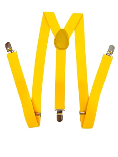 Image of BookMyCostume Yellow Suspenders for Kids & Adults|Adjustable Elastic Y-Back Belt for Fancy Dress Costumes,Theme Parties,Dance Costume,School Functions&Stage Shows|Unisex Clip-on Suspenders Accessory