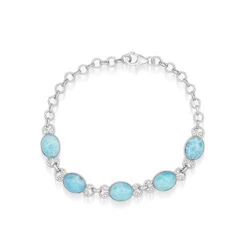 Larimar bracelet bleu véritable et réglable avec fermoir mousqueton et cabochon ovale