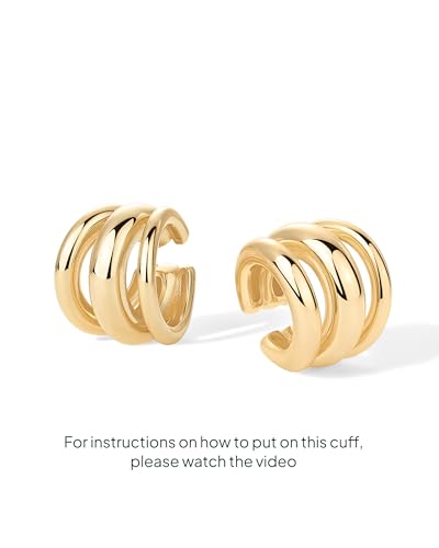 Image of PAVOI 14K Gold Plated 925 Sterling Silver Round Huggie Ear Cuff Earrings for Women | Clip On Cartilage Cuff Earrings