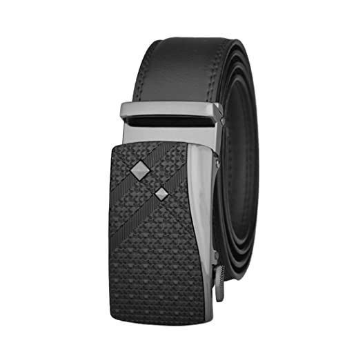 Canarea Gürtel Herren Leder mit Ratsche Automatik-Gürtel,Mode Ledergürtel Männer für Jeans Business Anzug,Einfache Leder-Gürtel-Einstellbare Länge 35mm Breit (Schwarz, Schwarz, 120 CM)