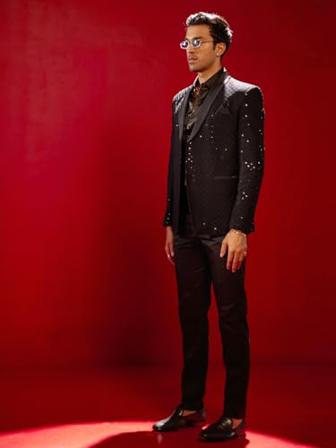 Image of VASTRAMAY Men's Black Schiffli Blazer - M VASMCT024BL 38