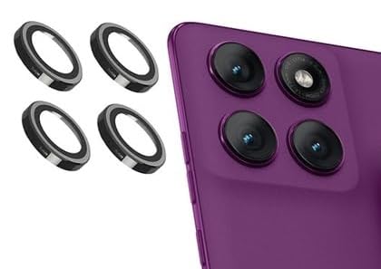MOBIKTC Upgraded Camera Lens Frame Glass for Motorola Moto Edge 60 Pro 5G Camera Lens Protector and Aluminum Alloy Rings - Black, 4Pack