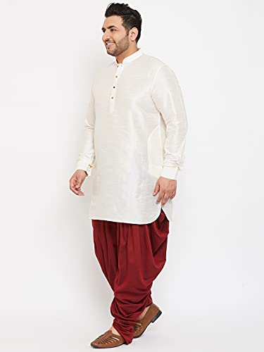 Image of VASTRAMAY Men's Silk Blend Solid Plus Kurta And Dhoti Set - Classic Ethnic Attire for Cultural Celebrations | Curved Hem Kurta With Contrast Cowl Dhoti Set