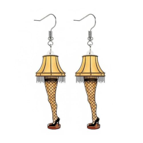 Cute Women's Leg Lamp Earrings - Funny Acrylic Yellow Skirt Earrings - Movie Themed Party Jewelry