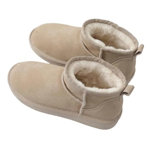 Genérico Women's Classic Ultra Mini Ankle Boot, Winter Comfortable Warm, Outdoor Anti-Slip Snow Boots, Fur Lined Faux Suede Leather Short Ankle Boots (39 EU,Beige)