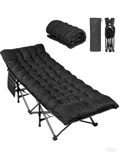WLIVE 1200D Double Layer Oxford Camping Cots for Adults, Folding Cots for Sleeping with Mattress, Outdoor Folding Bed with Carry Bag, Portable Camping Bed for Sleeping, Resting, Camping, Black